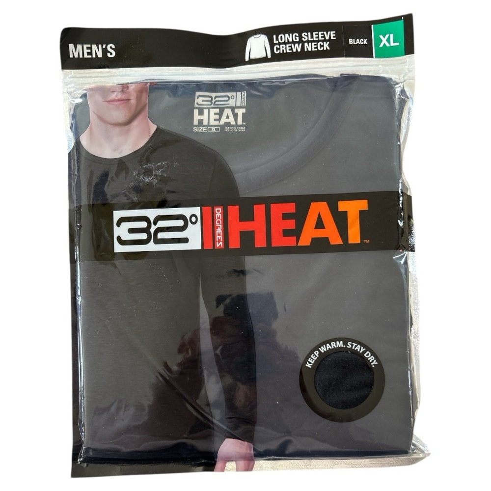 32 Degrees Men's Black Long Sleeve Crew Neck XL